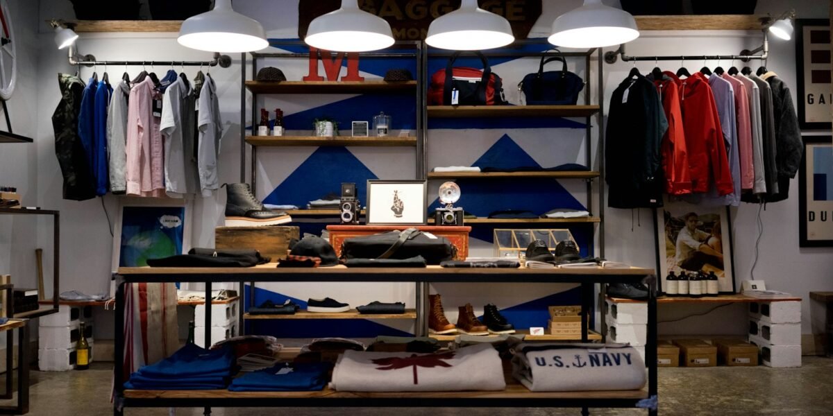 Clothing racks in a bright boutique
