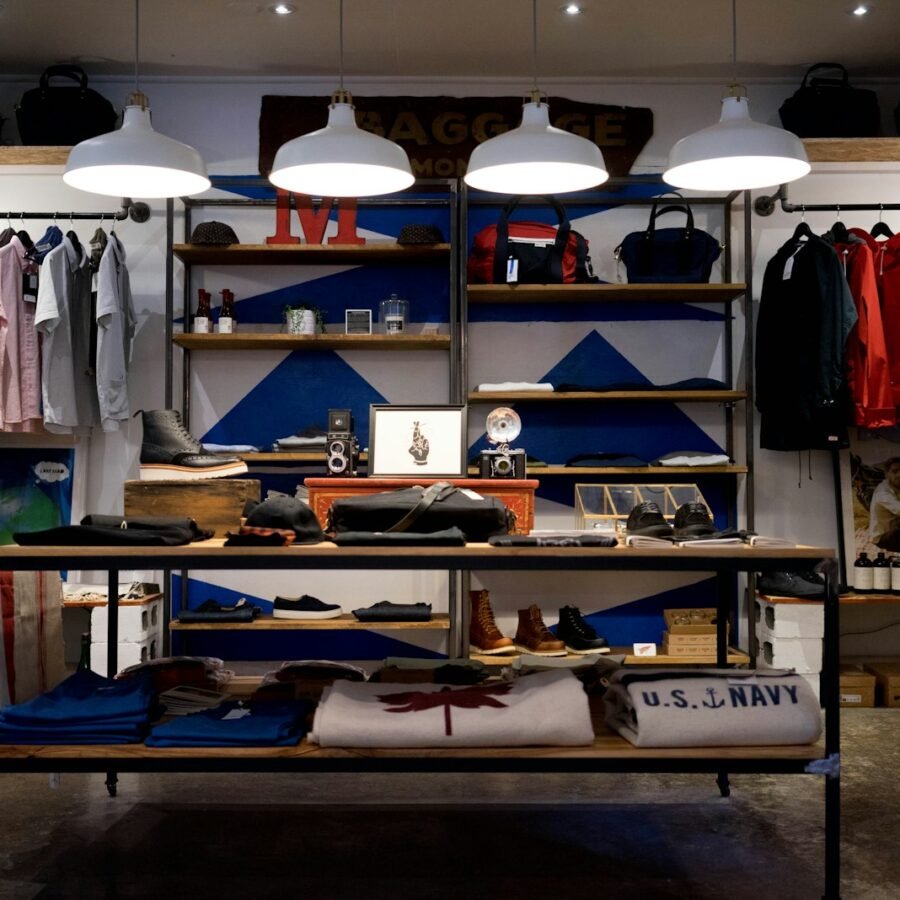 Clothing racks in a bright boutique